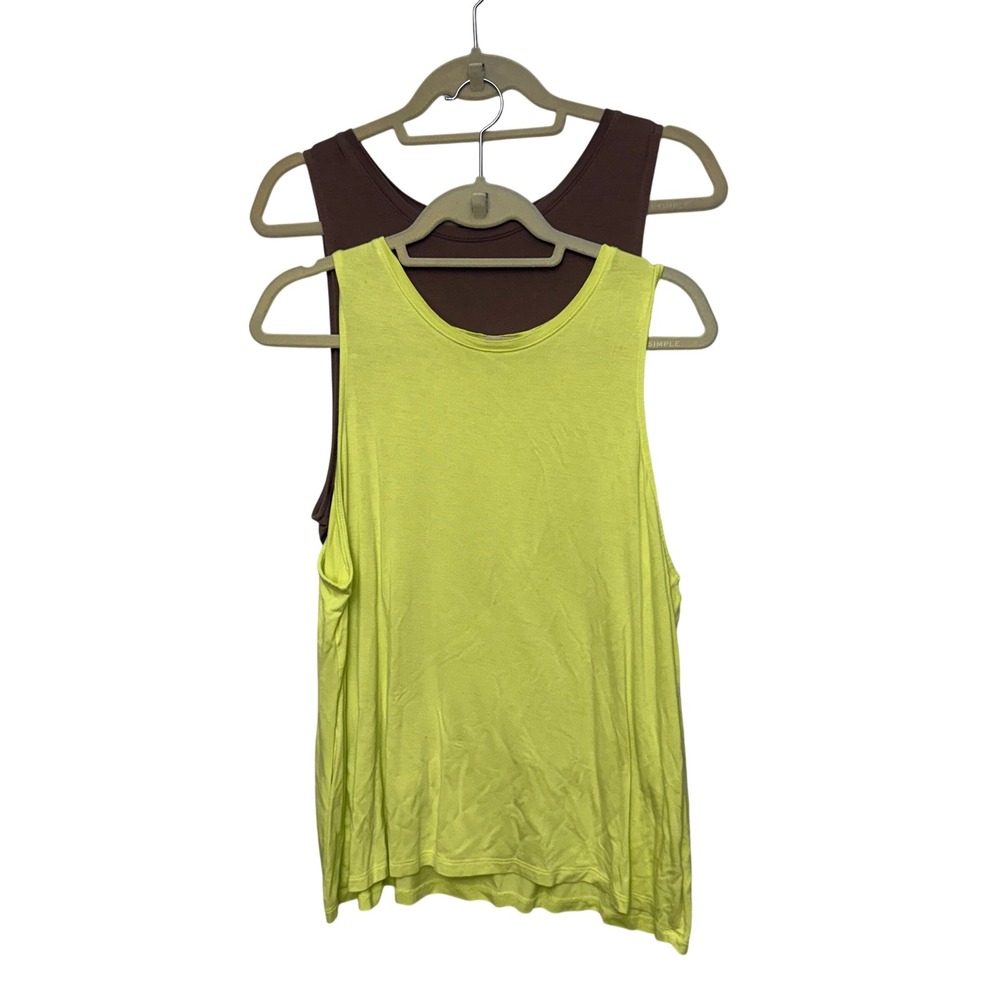 A New Day Womens XL Muscle Tank Top Bundle Brown Yellow 2-Pack Rayon Stretch‎